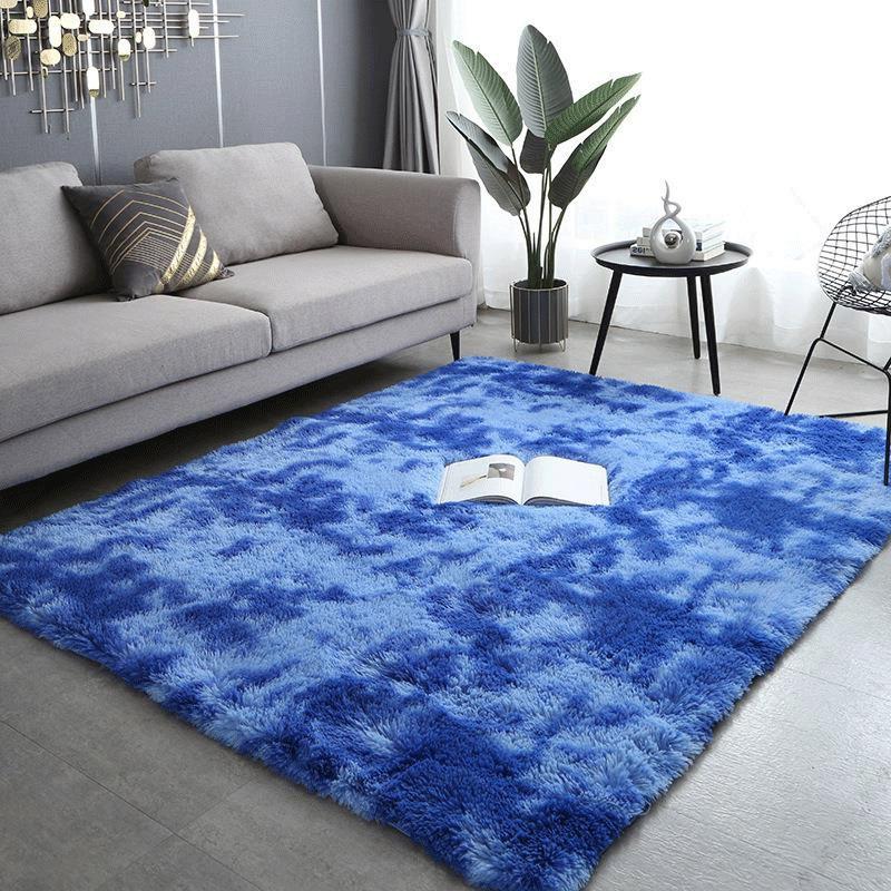 Plush Tie-dye Living Room Full Carpet Floor Mat Thickened Soft Carpet Bedroom Bedside Silk Wool Floor Mat