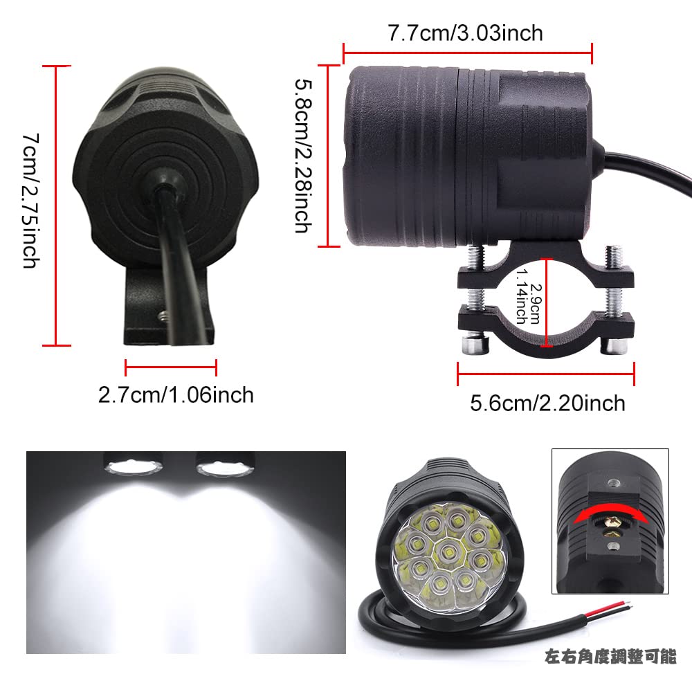 Motorcycle Fog 90W Auxiliary 9 High Long Shock Set of 2 X-STYLE Lights, LED, Compact, Waterproof, Headlight, Light, 12V/24V, LEDs, Brightness, Life,