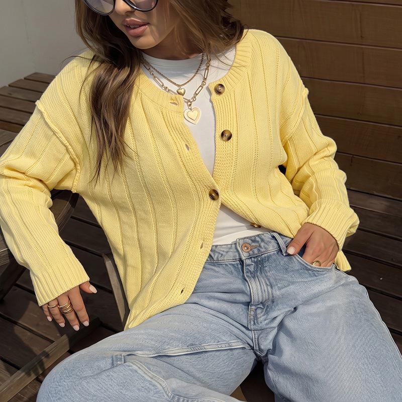 European Wool Knit Cardigan - 2026 Autumn Winter Collection: Casual Loose Long Sleeve Sweater Coat for Women