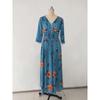 Women's Bohemian Print V-neck Button-up Seven-quarter Sleeve Skirt Dress