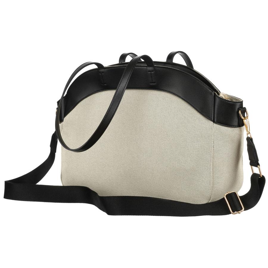 Women's City Bag Made of Genuine Leather and Polyamide Fiber In Beige-black Color - Peterson