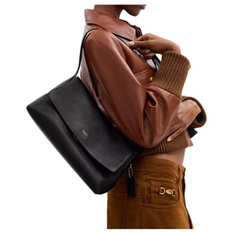 Coach Chelsea 30 Gold Letter Logo Push Lock Shoulder Bag Large Women Shoulder Bag Black CDS58-B4BK