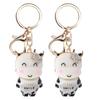 2Pcs Keychain Pendant Cartoon DiamondStudded Resin Small Cow Shape Metal Key Decoration(White )