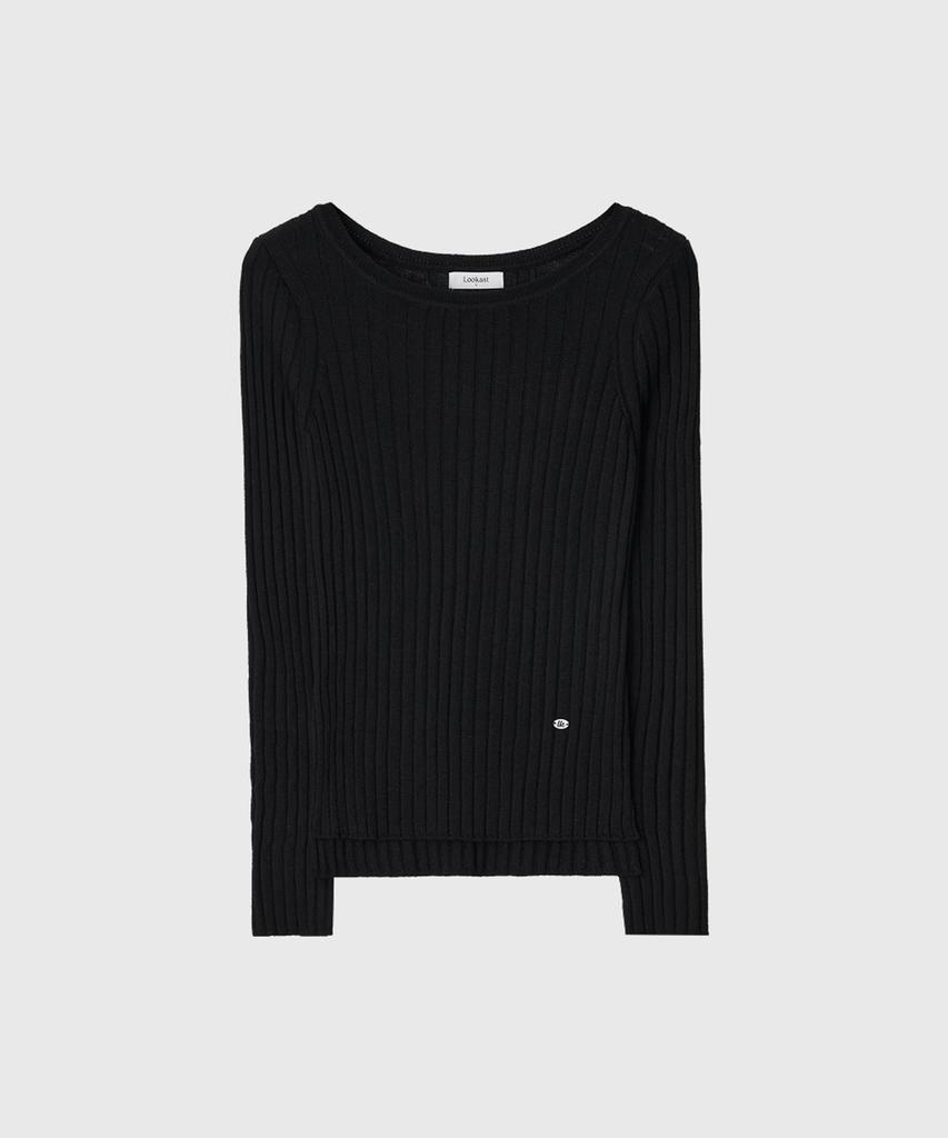 Lugkaeseuteu Ray Boat Neck Slim Knit_Black