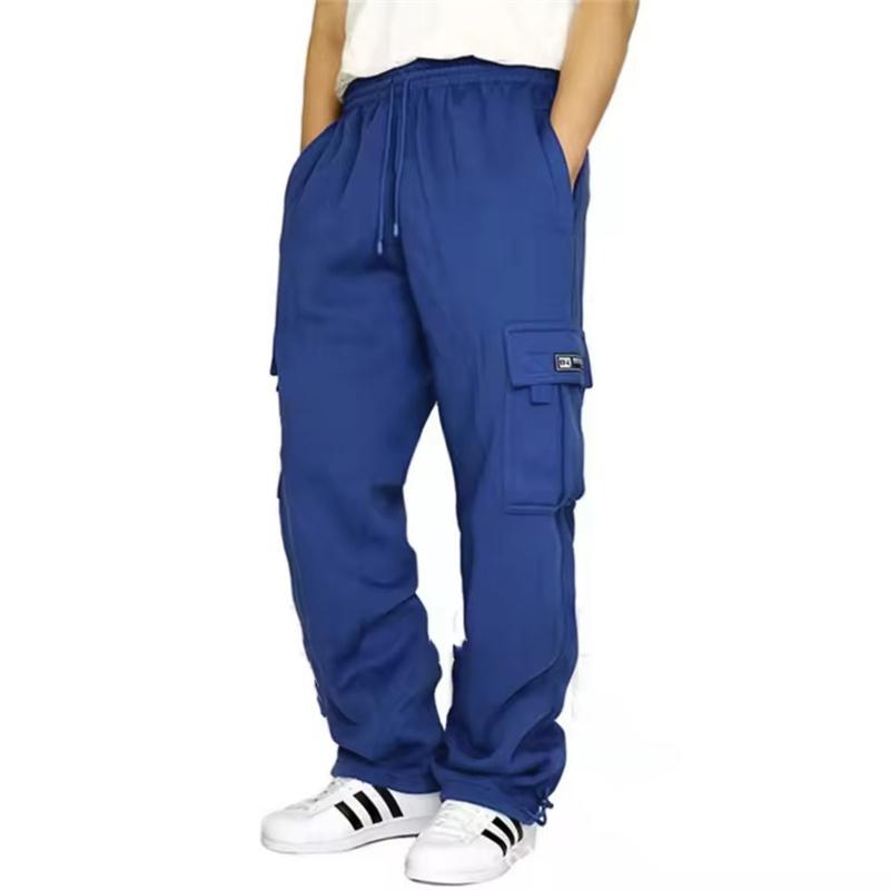Spring Autumn Men's Casual Sports Pants Solid Color Multi-Pocket Straight Leg Trousers Loose Large Size Men Cargo Pants