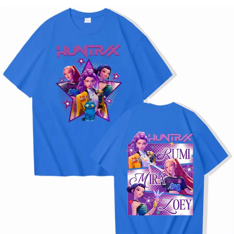 KPop Demon Hunters Cartoon Peripheral Printed Cotton T-shirt Comfortable Soft Women Casual Round Neck Short Sleeved T-shirt