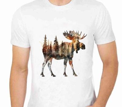 Montana Elch und Bäume Silhouette T-Shirt für Herren Bekleidung Wildtier Tierkunst
