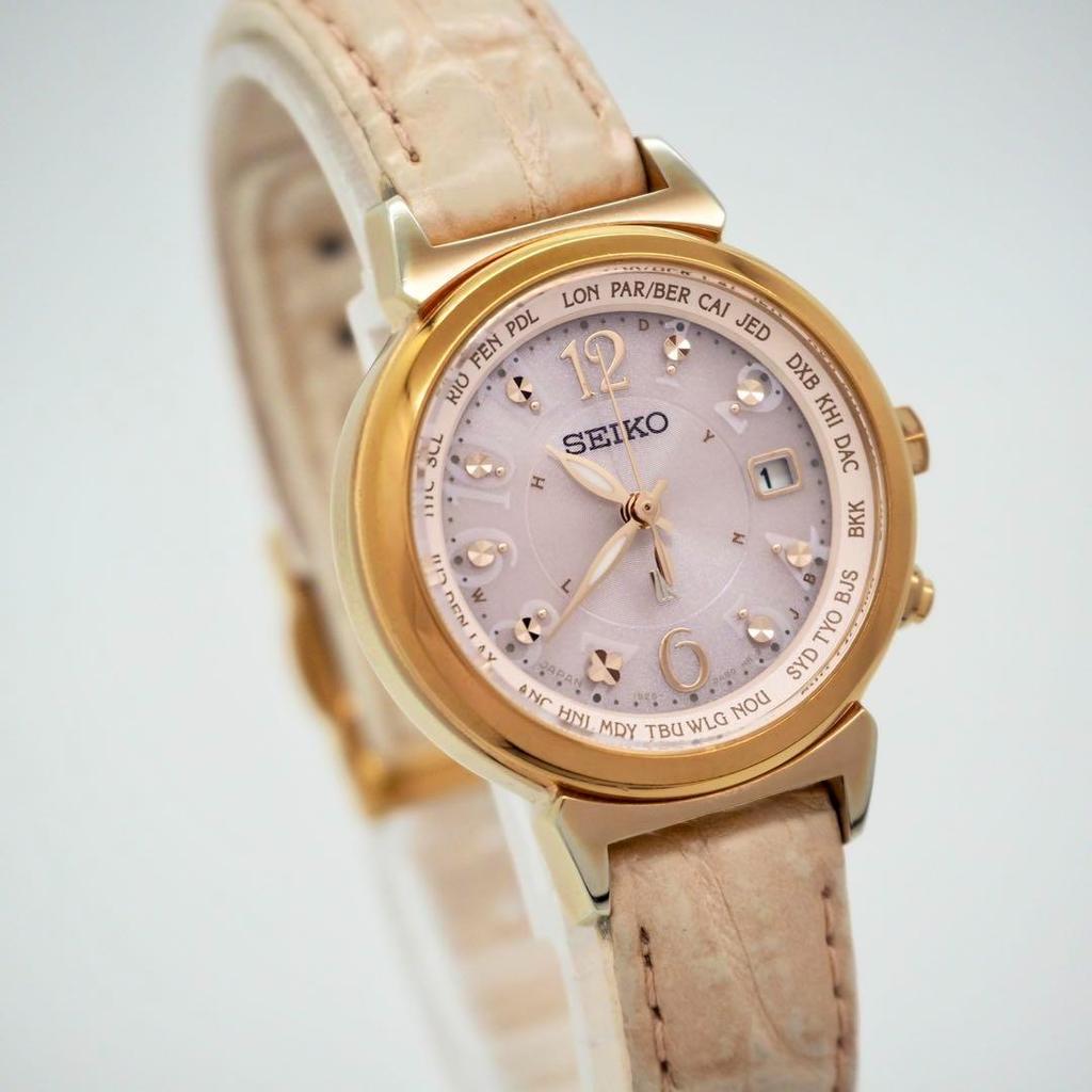 [USED] 259 SEIKO Lucia Watch, Radio-controlled Solar Watch, Pink Gold, Women's, Lk