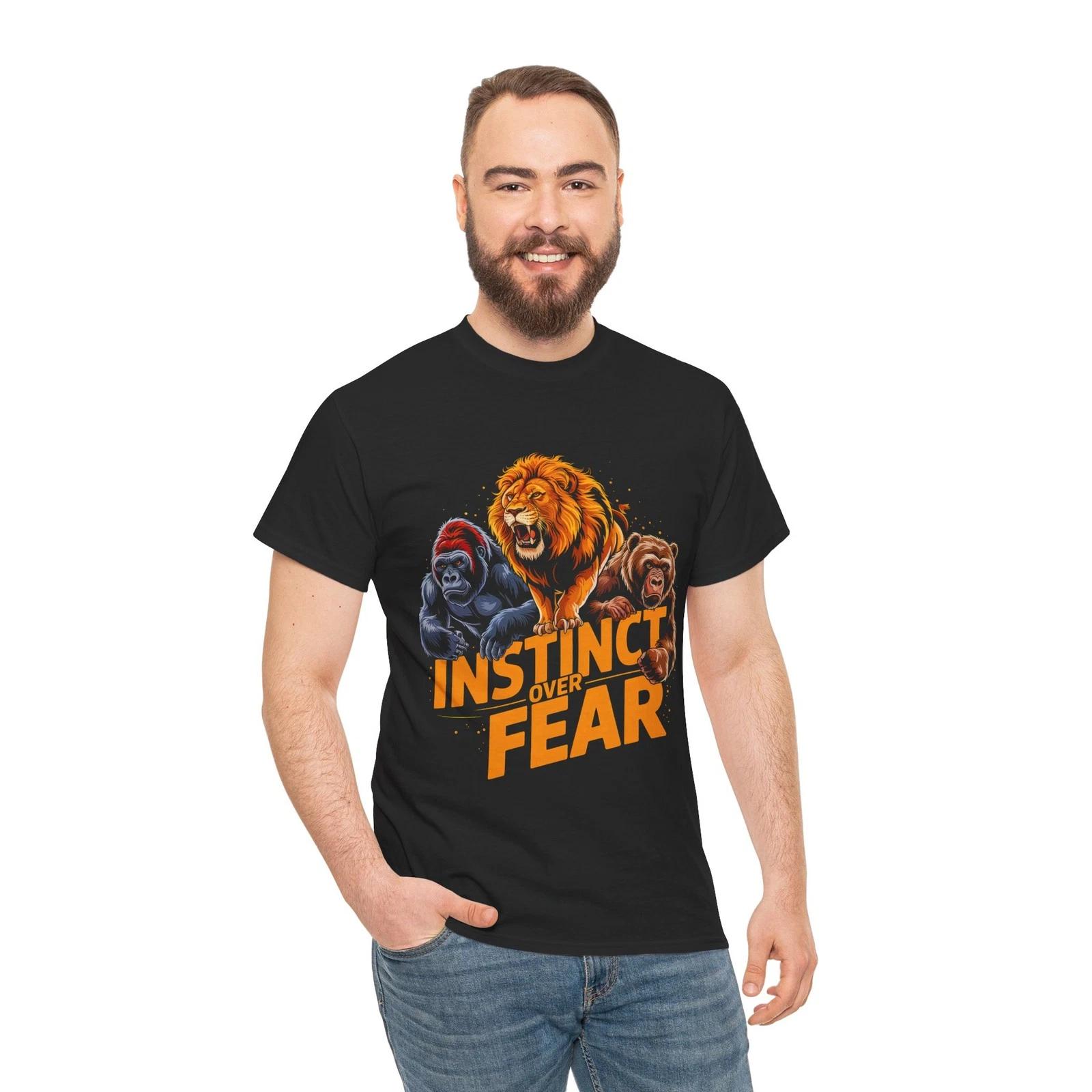 Grizzly Bear Lion and Gorilla Instinct Over Fear Wildlife Animals T-Shirt S