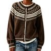Women's Fashion Loose Fit Round Neck Button Front Knit Cardigan Sweater with Geometric Pattern for Fall and Winter