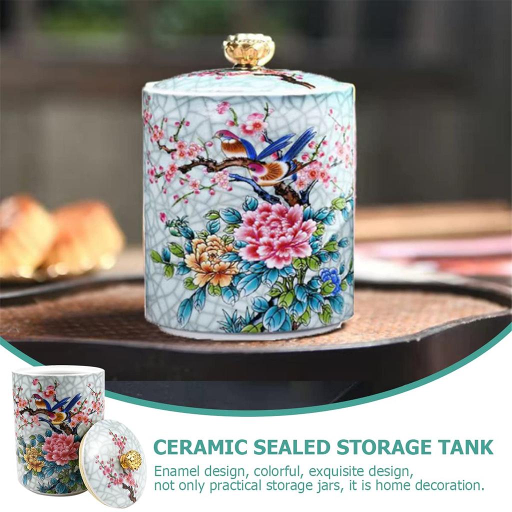 Ceramic Storage Jar Multifunctional Tea Salt Candy Canister Storage Container with Airtight Lid for Cooking