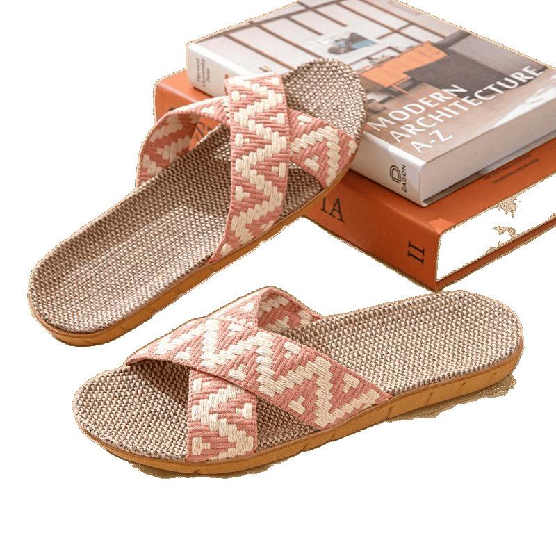 [Buy One Get One Free] Linen Slippers Women's Summer Indoor Thick-bottomed Non-slip Couple's Home Cotton and Linen Cool Slippers Men