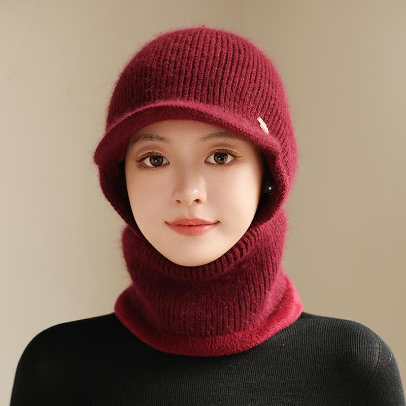 Hat Winter One-piece Hat Middle-aged and Elderly Thickened Warm Wool Hat Cycling Cold-proof Knitted Hat