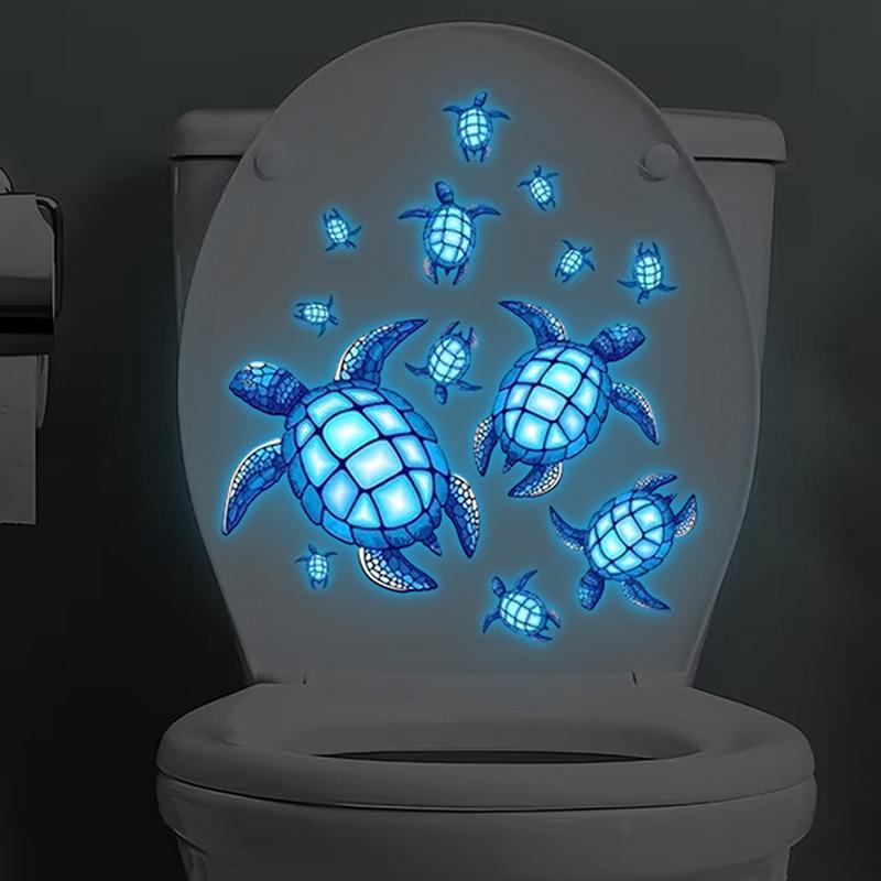 Glow-In-The-Dark Turtle Toilet Stickers Self-Adhesive Removable Wall Decals Room Decor, Glow Under Uv, Car Sticker Wall Decor