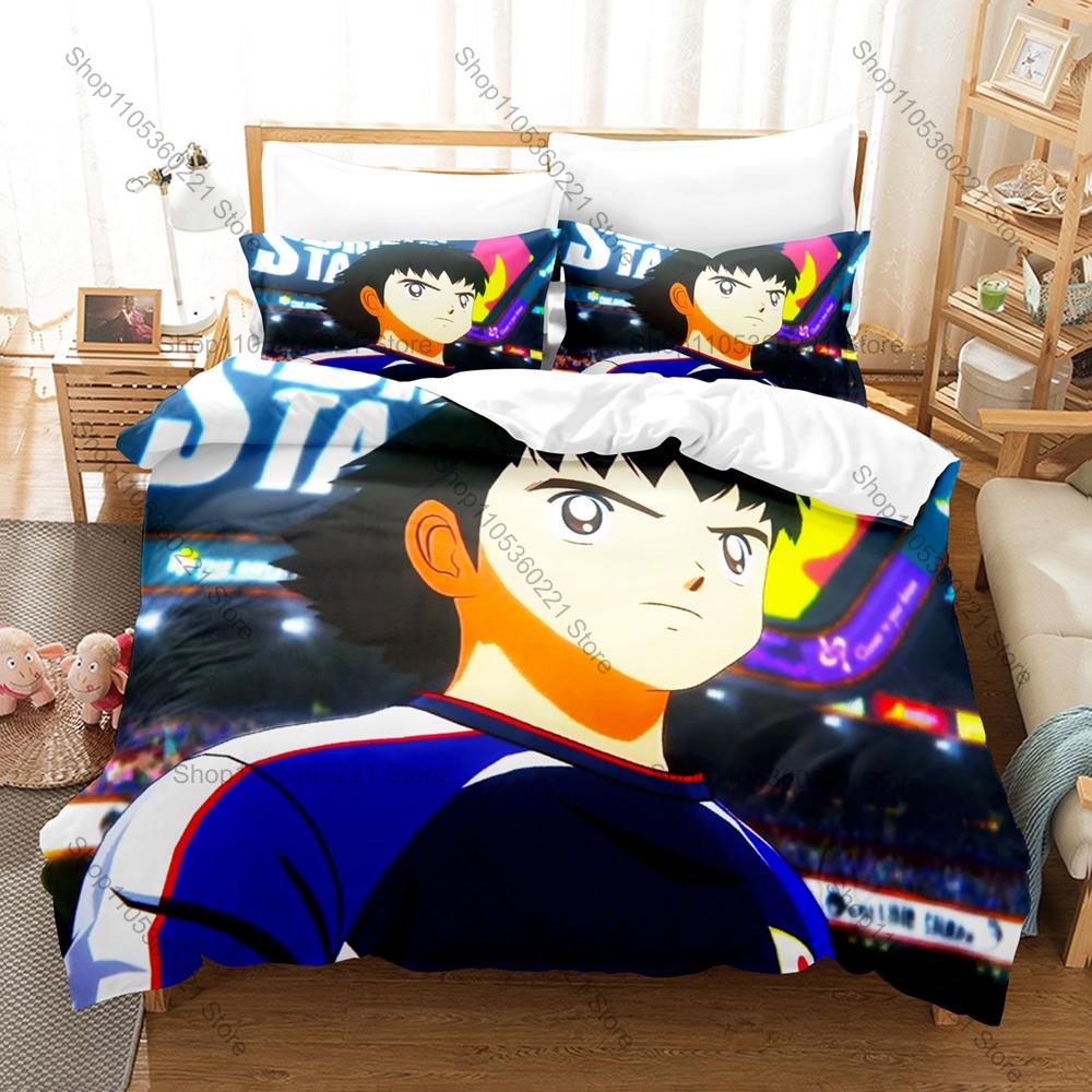 Cool Captain Tsubasa Nankatsu Football Manga Character 3PCS Bedding Set Duvet Cover + 2 Pillowcases Microfiber Anime Bed Linens