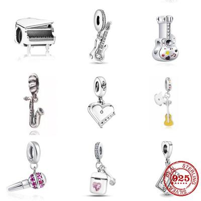 Nieuwe S925 Sterling Zilveren piano gitaar audiocassette muzieknoot Bedel past Originele Armband Bedeltje DIY Vrouwen Sieraden