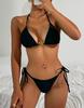 Women's Swimsuit Black Halter Neck Triangle Bag Behind Back Tied Bikini Suit Beachwear Bathing Suits