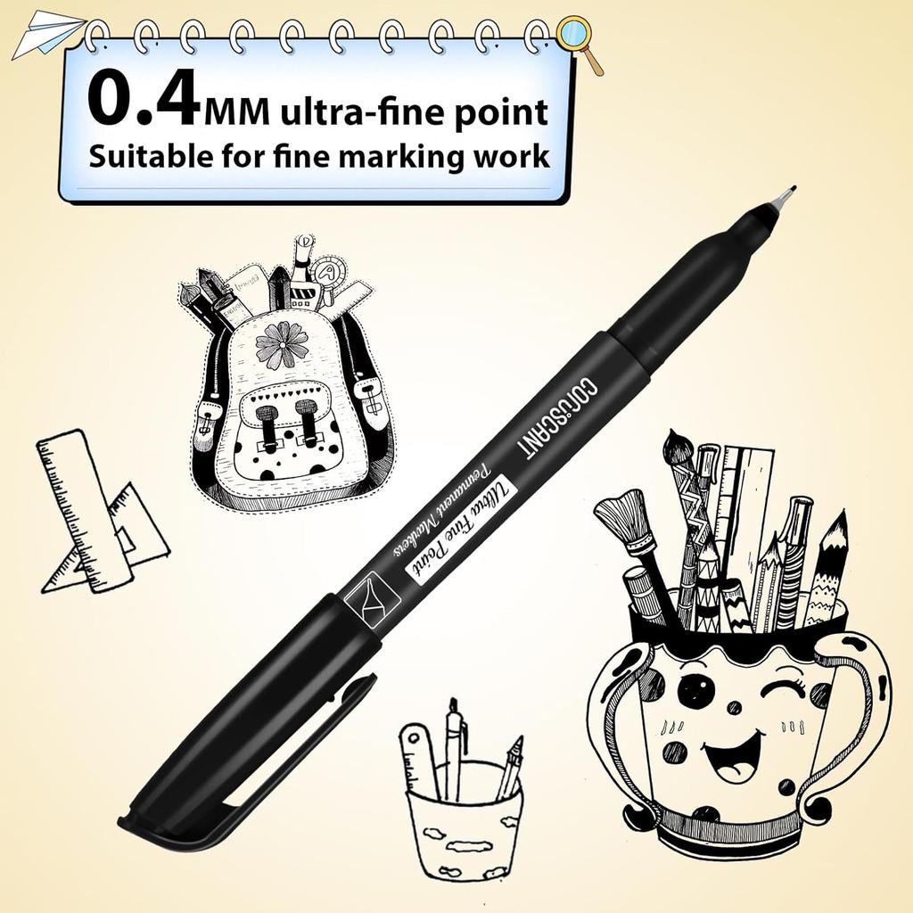 Coruscant Ultra Fine Point Permanent Markers, 12 Pack Extra Fine Tip 0.4 Mm Black Marker, Quick-Drying, Waterproof, Fade-Resistant, Ideal for Home,