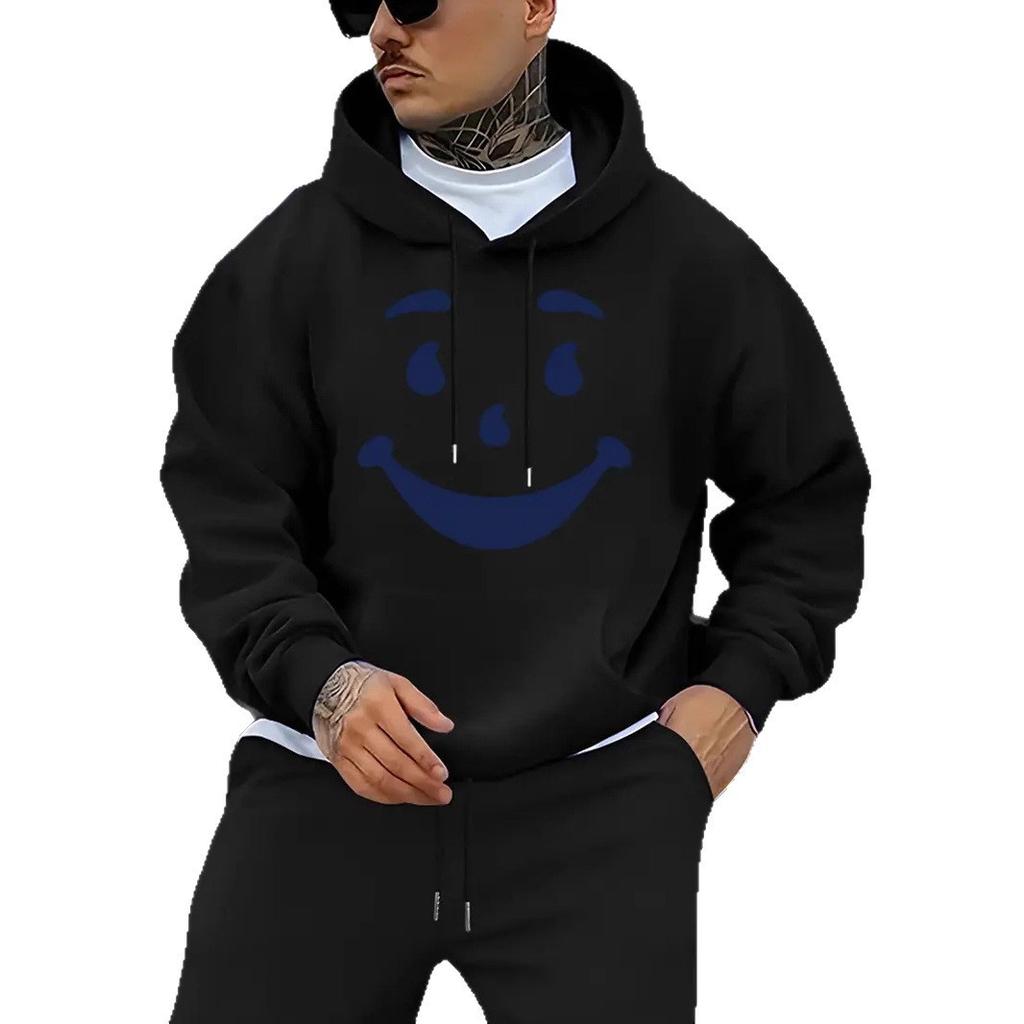 New European, American Autumn and Winter Smiley Face Printed Hoodie Sweater Men's Long-sleeved Sweater