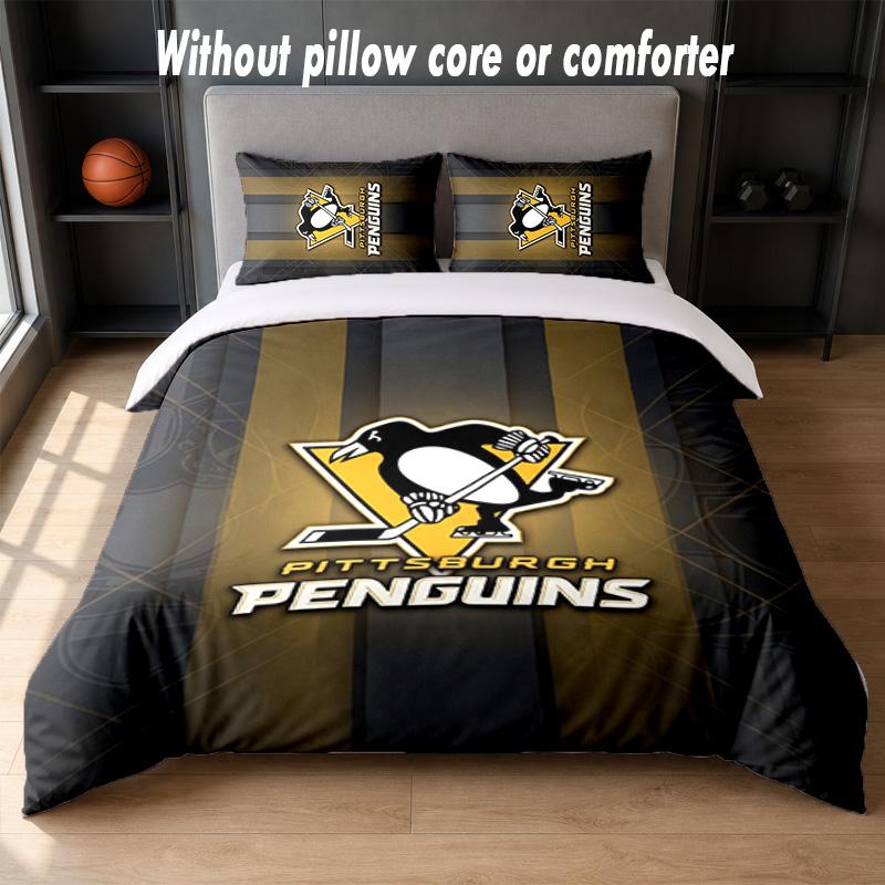 Pittsburgh Penguins Design Bed Bedding Set 1 Duvet Cover + 2 Pillowcases Soft Breathable Household Bed Linens