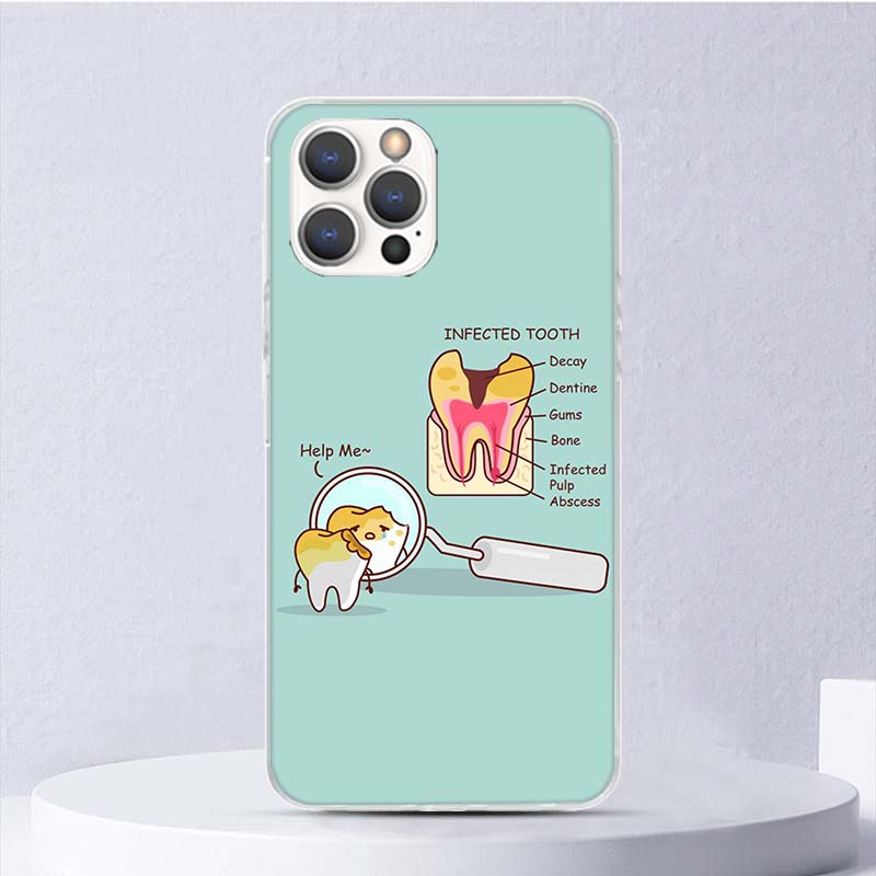 Wisdom Teeth Dentist Tooth Soft Case For iPhone 16 17 Air 16E 15 Plus 11 12 13 Mini 14 Pro Max Phone Cover Apple 7 8 SE Coque Fu