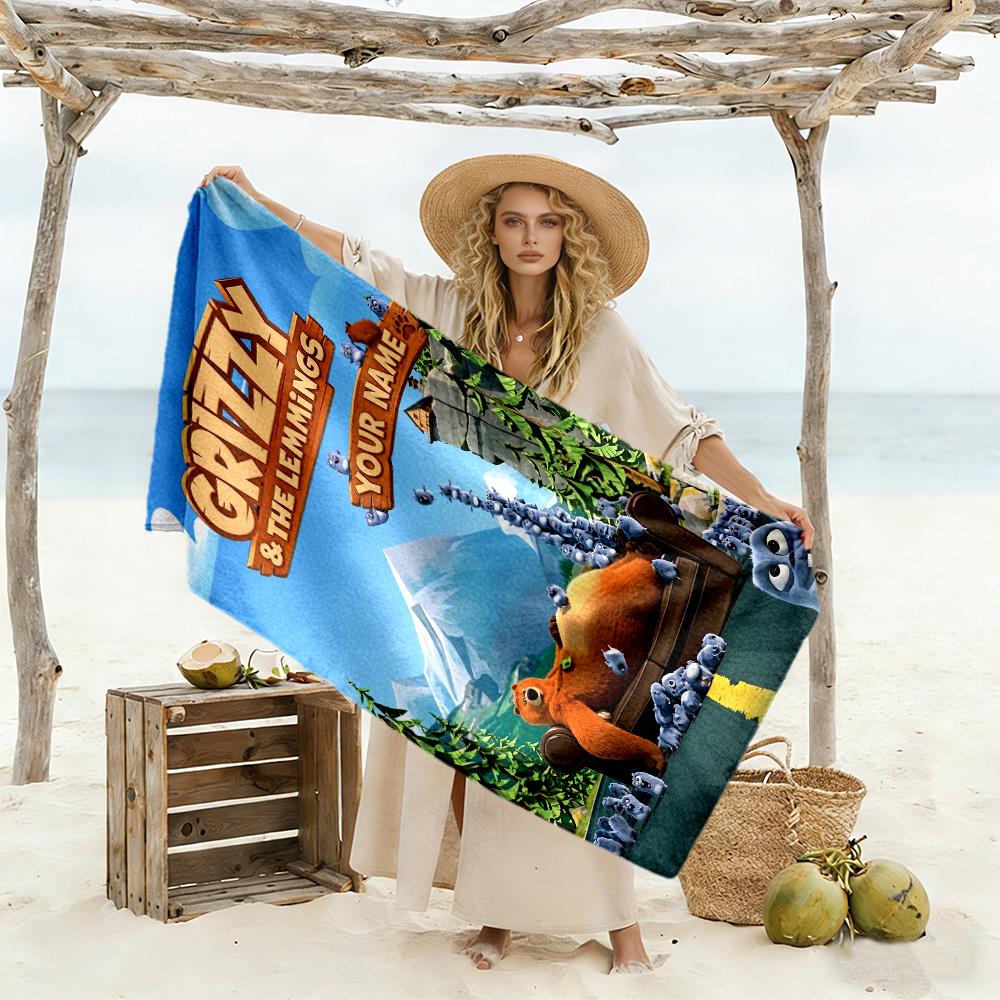 Grizzy & Lemmings Customize Your Name Beach Towel Super Soft & Absorbent Suitable for Swimming Gym Camping Yoga Vacation