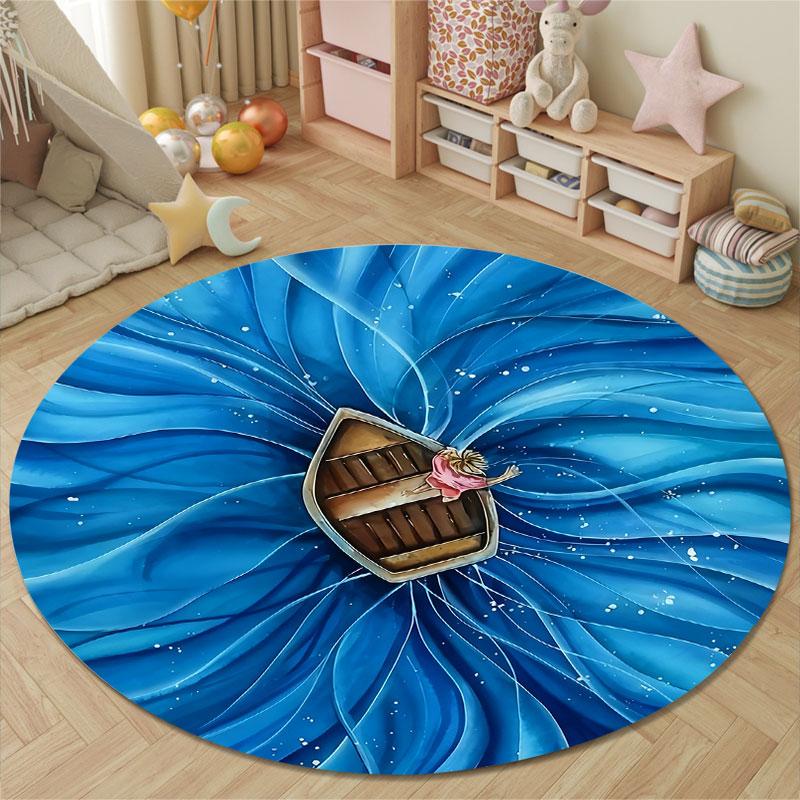 Artistic Round Moon Multicolor Area Rug, Non-Slip Floor Mat for Kitchen