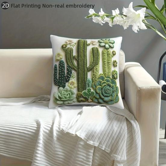 Kaktusmuster Kissenbezug Lebendiger Pflanzendruck Standardgröße Kissenbezug mit Verdecktem Reißverschluss Heimdeko