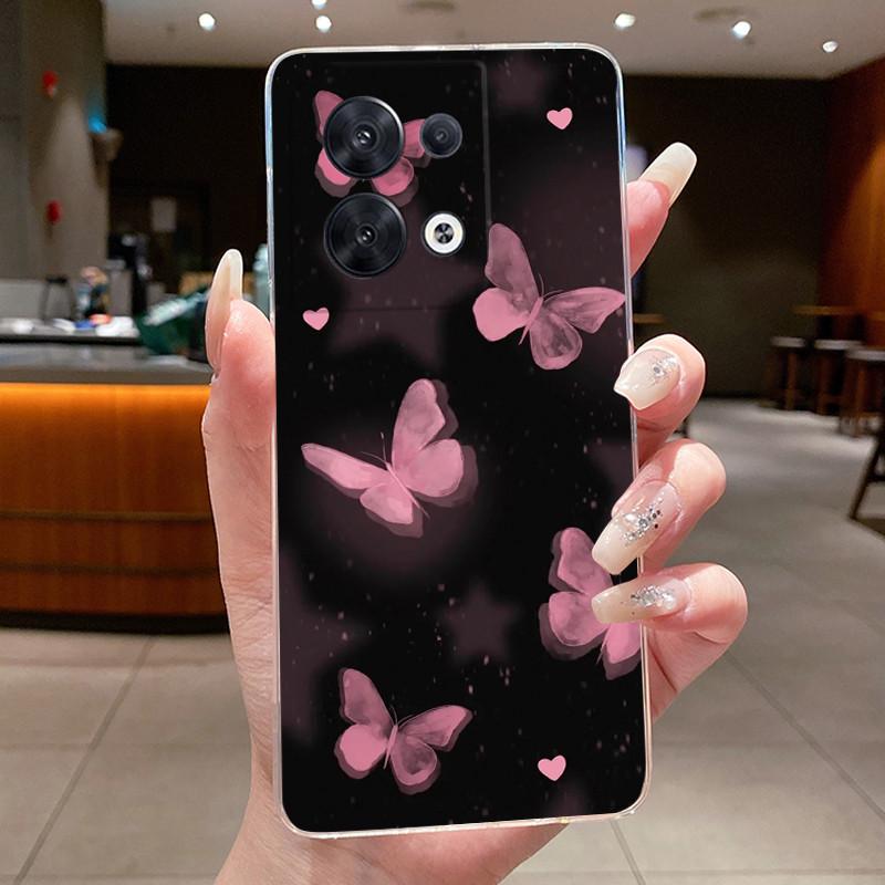 Hülle für OPPO Reno 8 5G Mode Schmetterlingsblumen Klar Weiches TPU Silikon Rückseite für OPPO Reno 8 Pro / Reno8 5G Handyhülle