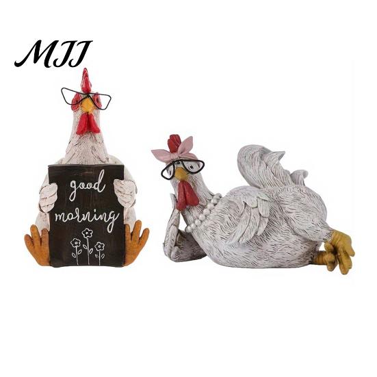 Resin Rooster Ornament Rustic Figurine Distressed Chicken Statue Farmhouse Unique Animal Sculpture Style for Thanksgiving Day Desktop