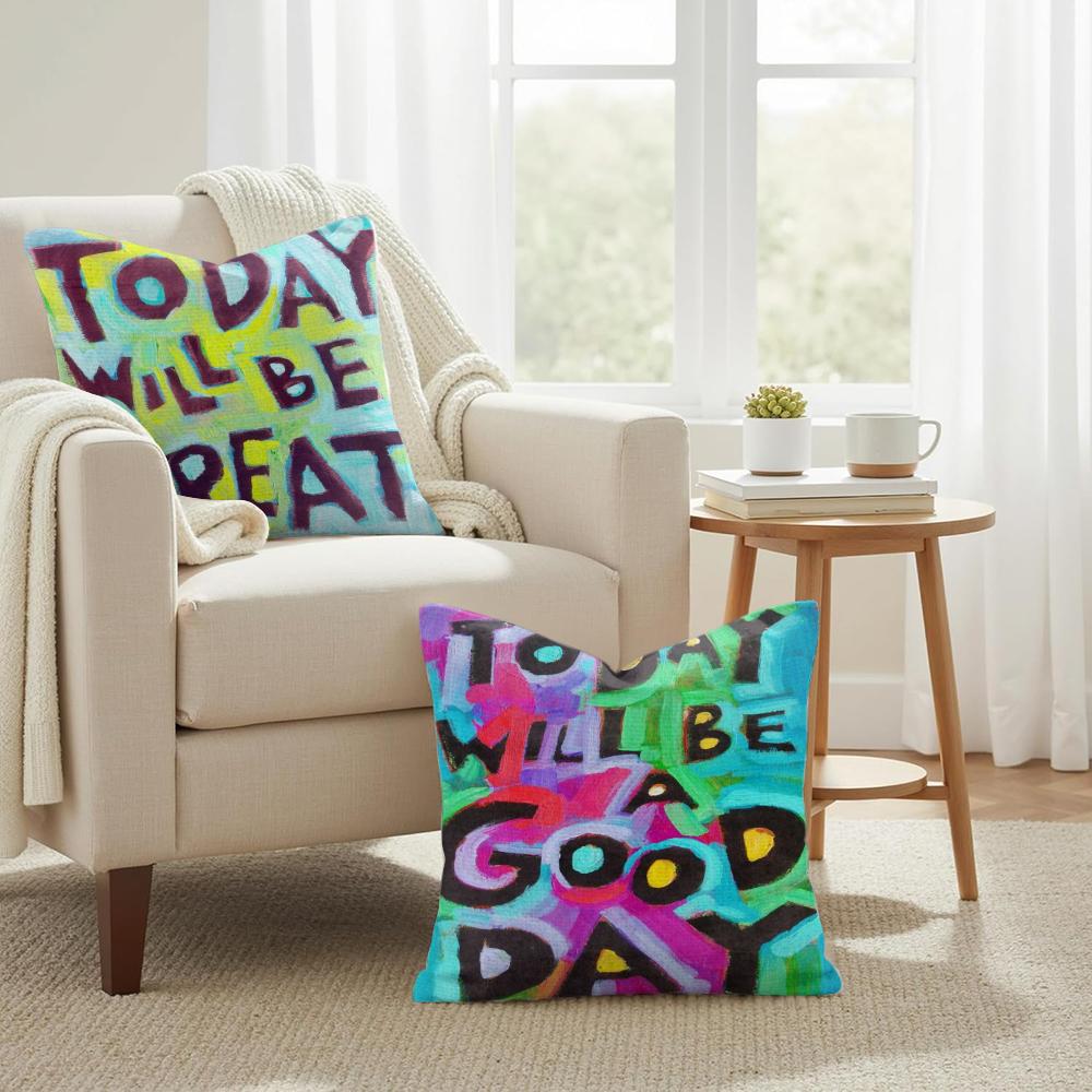 Creative Watercolor Words Cushion Cover Natural Linen Organic Fabric DoubleSided Printing Couch Pillow Covers Home Decor