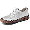 Damen Handgenähte Flache Loafer PU-Leder Bequeme Freizeitschuhe Größe 44 Weite Passform