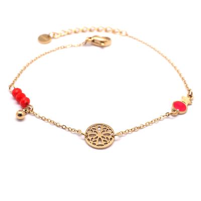 [Q8720] - Golden Red 'Boho' Steel Designer Bracelet - 9 Mm