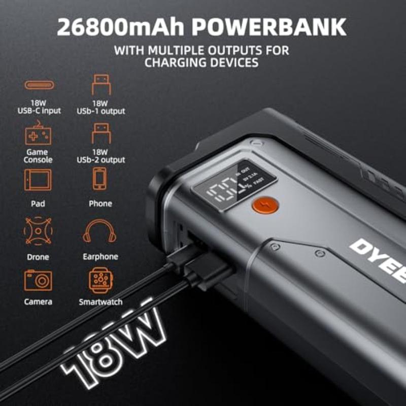 7000A Jump Starter 12V Car Battery Booster Pack All Gas/12.0L Diesel Car Starter Smart Jumper Cables Battery Jumper 26800mAh Po