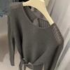 Lockere und dünne langärmelige Nischen-Grau-Bluse Damenbekleidung Herbst Neu Retro Ausgeschnitten Modischer Strickpullover Damen