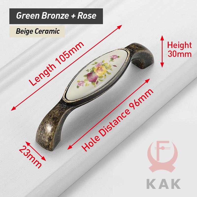 KAK Vintage Bronze Ceramic Cabinet Handles Wardrobes Door Pulls European Style Kitchen Handle Drawer Knobs Furniture Handle