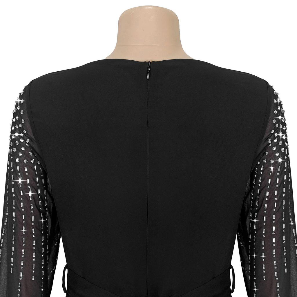 Elegant European & American Fashion Women's See-through Dress with Hot Drilling Details.