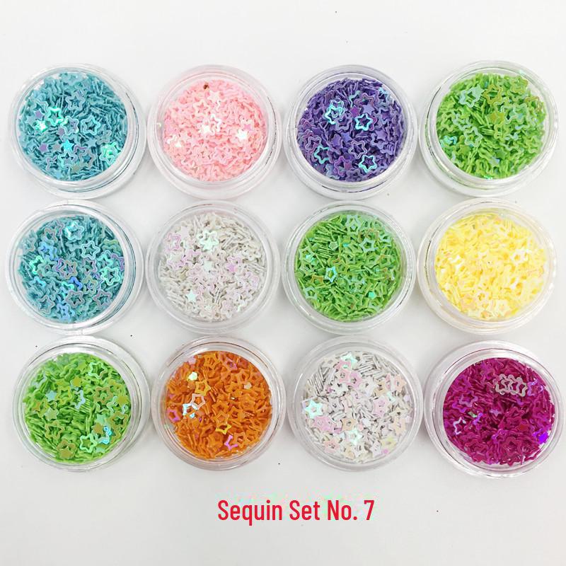 Nail Art Glitter Sequins Set: 12 Colors - Plum Blossom, Star, Hexagonal, Heart