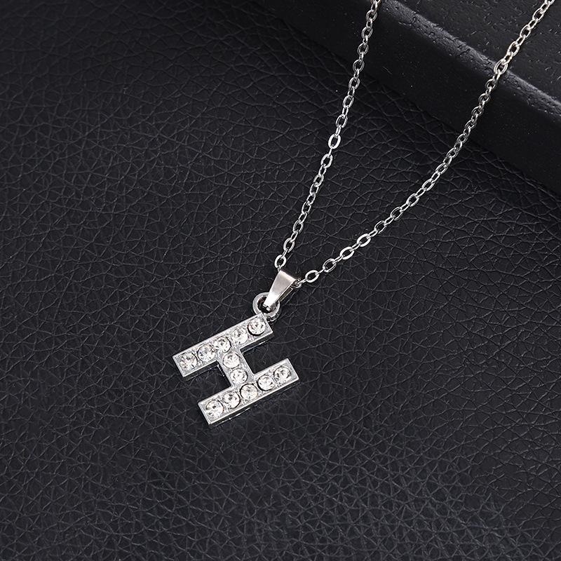 European & American Inlaid Rhinestone English Letter Choker Necklace for Women - Stainless Steel Pendant Jewelry Accessory