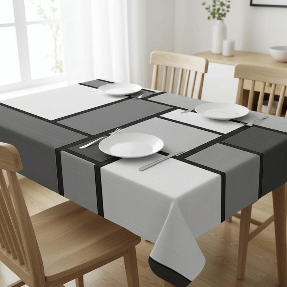 Weißgrau Kontrastierendes Geometrisches Patchwork-Tischdecke Rutschfest Moderner Einfacher Stil Tischwäsche Fleckenabweisend Rechteckig