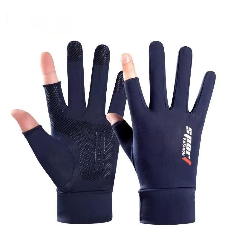 Spring and Summer Sun Protection Ice Silk Gloves Anti Ultraviolet Leakage Fingers for Men and Women Thin Style Riding Half Fingers for Anti-slip