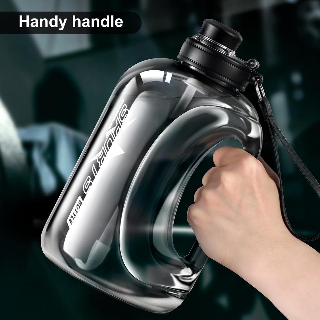 2.8L large capacity sports kettle with straw Black with portable handle outdoor fitness kettle