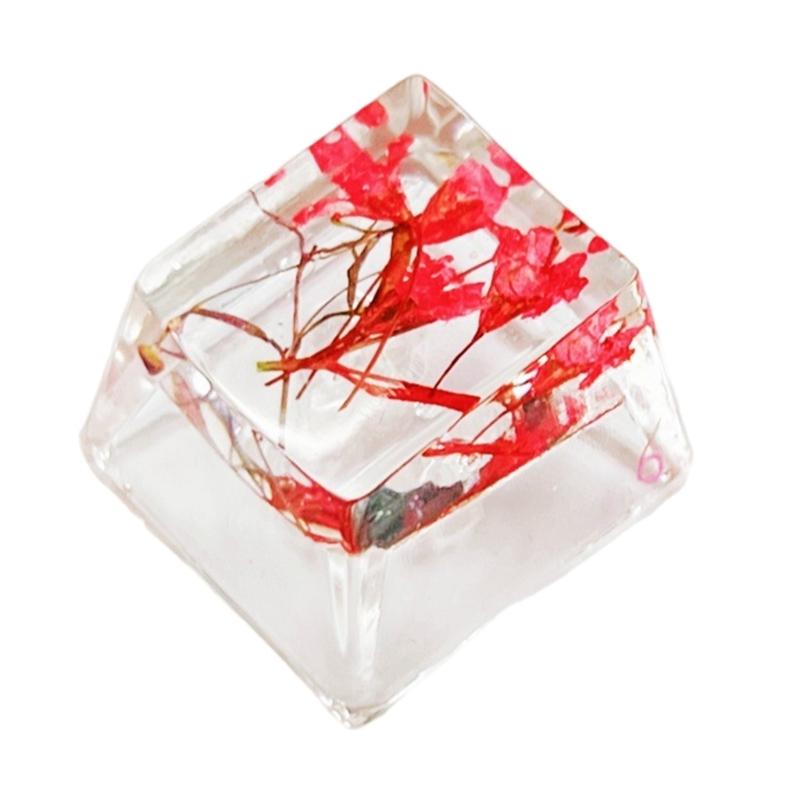 Эпоксидная смола Клавиша с вкраплениями сухих цветов, Полупрозрачная клавиша для клавиатур с подсветкой красный