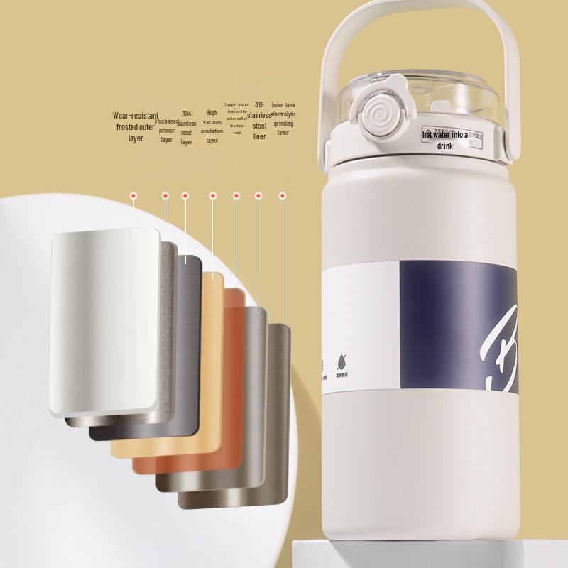 316 Stainless Steel Insulated Straw Cup - Large Capacity, Portable for Students