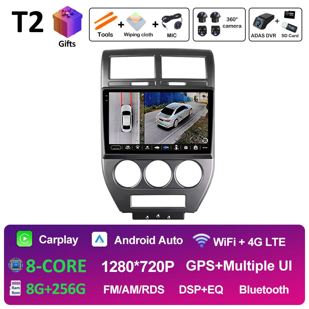 WIFI Android 14 Wireless Carplay For Jeep Compass 1 MK 2006 2007 2008 2009 2010 Car Multimedia Audio Video Player GPS Navigation