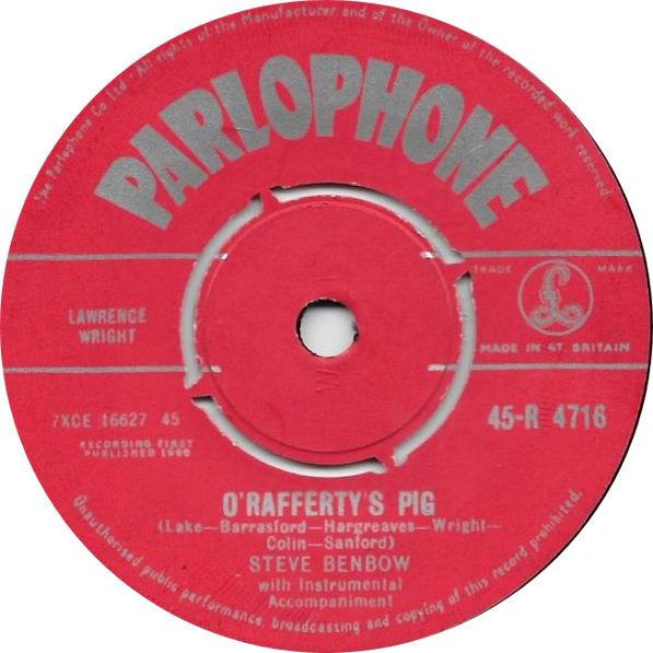 

7inch Record STEVE BENBOW - O Rafferty s Pig 45R4716 Parlophone 1960 UK Folk Used