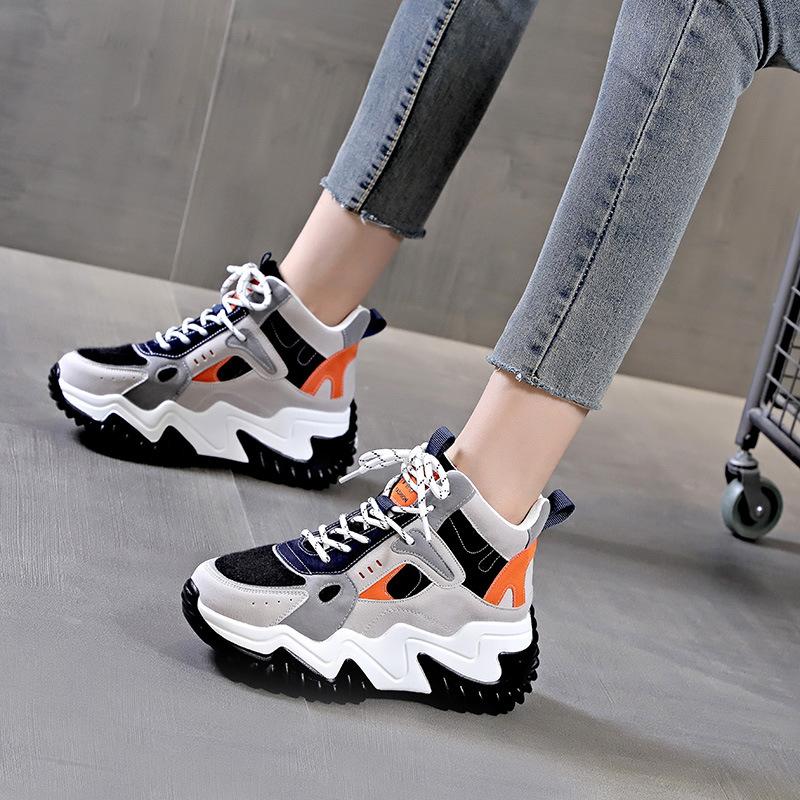 

Натуральные кожаные неуклюжие кроссовки на новой платформе Muffin, осенне-зимняя женская обувь из Вэньчжоу, повседневные кроссовки для бега, женская мода