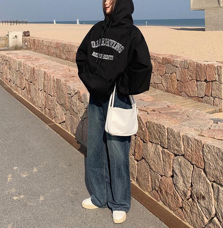 Women's Plush Thick Hooded Sweatshirt: Loose BF Style, Long-Sleeved, Oversized Jacket for Female Students & Couples Outfit