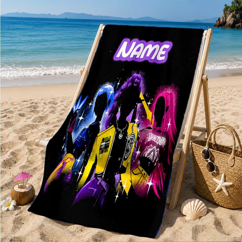 Custom Name KPop Cartoon Beach Towel Microfiber Beach Towel, Lightweight and Quick-Dry, for Summer Travel, Swimming Pool Gift