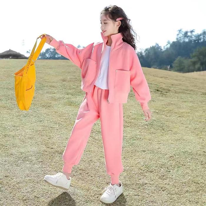 

Модный повседневный комплект куртки на молнии для девочек на весну и осень 120 cm розовый